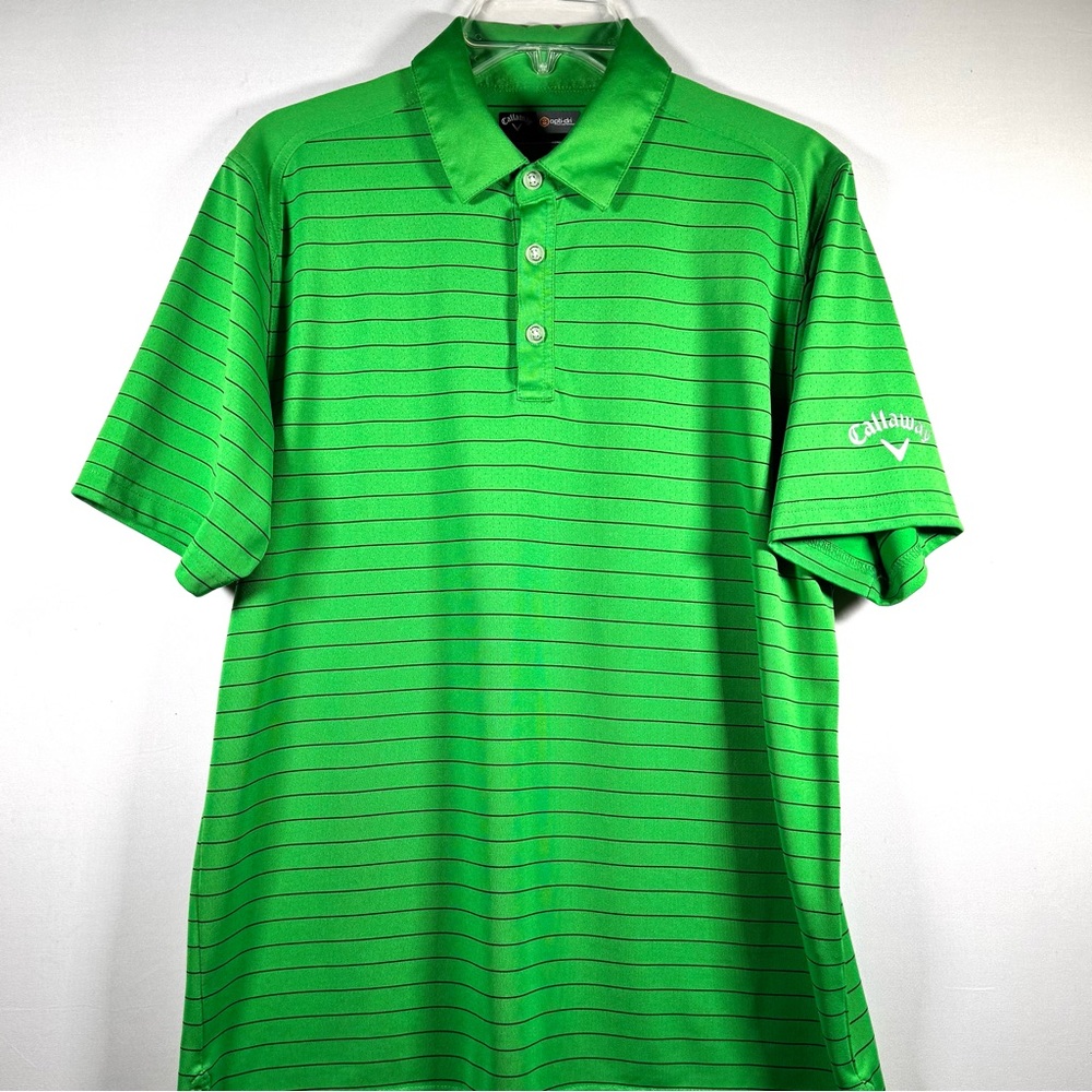 Callaway Opti-Dri Lime Green Striped Elite Polo Golf Shirt Size Medium